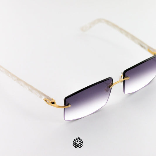 Cartier White Acetate Glasses with Gold C Decor & Smoke Purple Lens