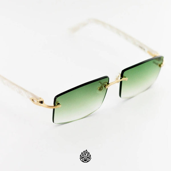 Cartier White Acetate Glasses with Gold C Decor Green Lens All