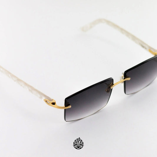 Cartier White Acetate Glasses with Gold C Decor & Grey Lens