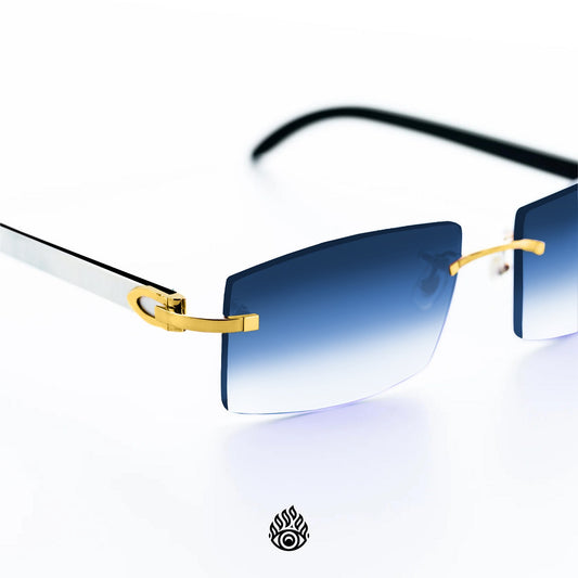 Cartier White Horn Glasses, Gold Detail, Blue Lens CT0046O-002