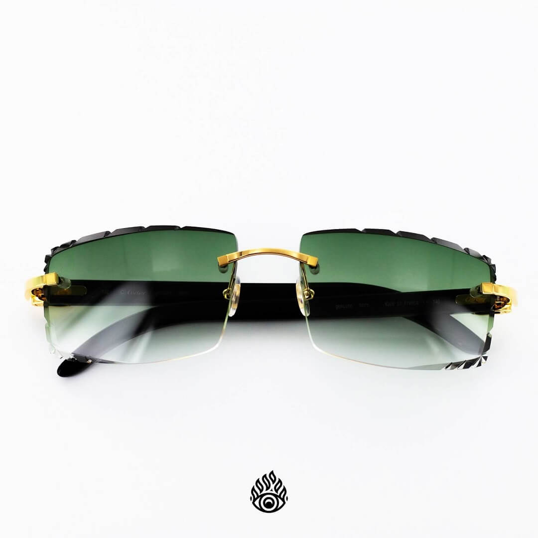 Cartier White Horn Glasses w/ Gold Detail & Money Green Lens CT0046O-001