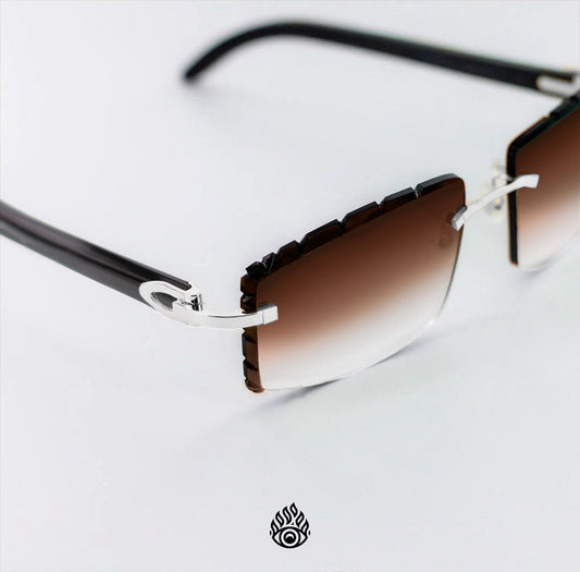 Cartier Black Horn Glasses, Platinum Detail, Brown Lens CT0049O-001