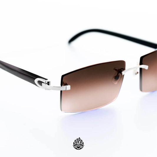 Cartier Black Horn Glasses, Platinum Detail, Brown Lens CT0049O-001