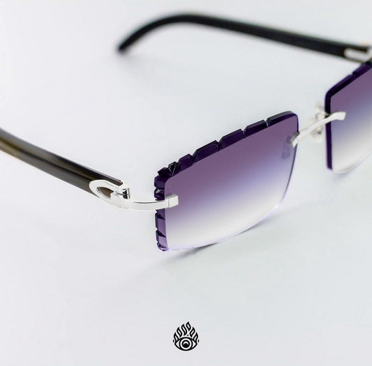 Cartier Black Horn Glasses, Platinum Detail, Purple Lens CT0049O-001