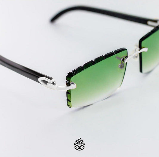 Cartier Black Horn Glasses, Platinum Detail, Green Lens CT0049O-001