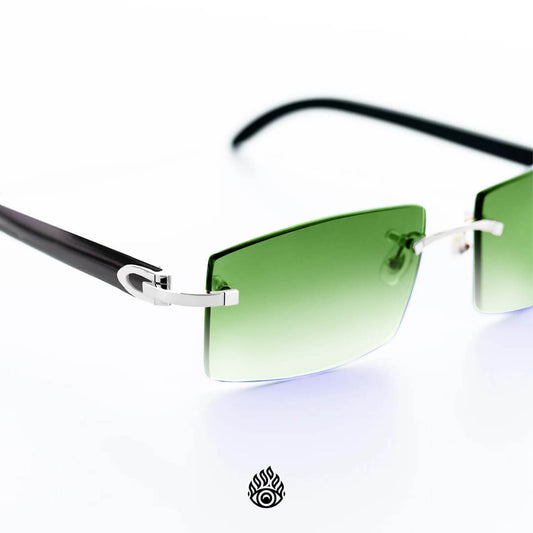 Cartier Black Horn Glasses, Platinum Detail, Green Lens CT0049O-001