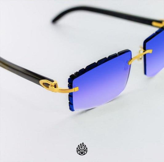 Cartier Black Horn Glasses, Gold Detail, Blueberry Lens CT0049O-001