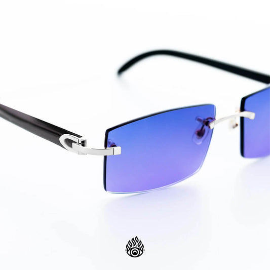 Cartier Black Horn Glasses, Platinum Detail, Blueberry Lens CT0049O-001