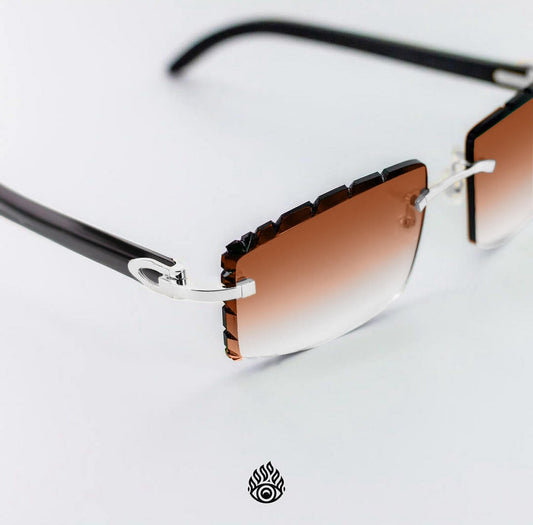Cartier Black Horn Glasses, Platinum Detail, Honey Brown Lens CT0049O-001