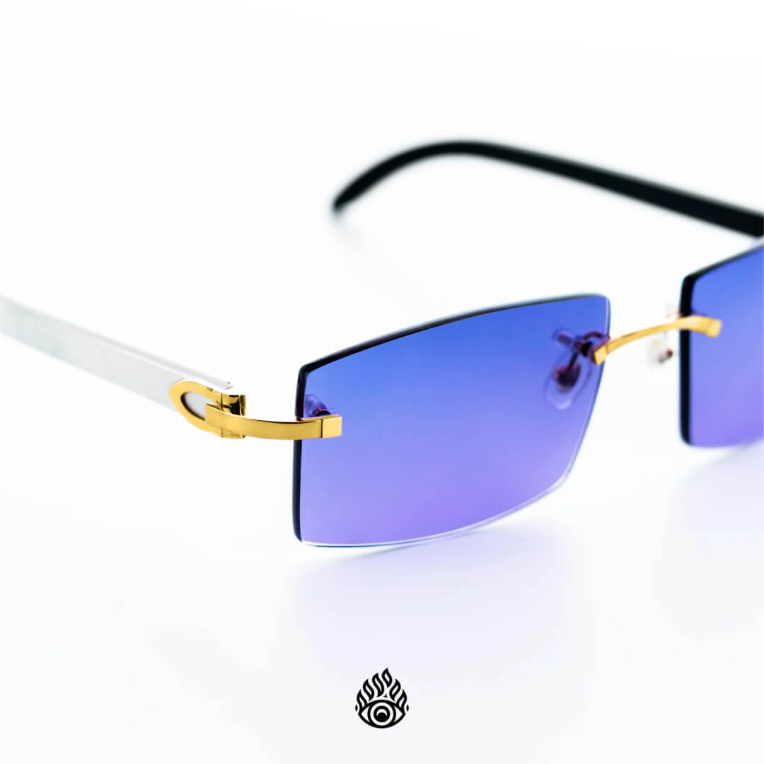 Cartier White Horn Glasses, Gold Detail, Blueberry Lens CT0046O-001