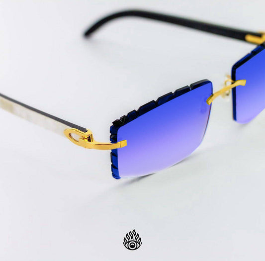 Cartier White Horn Glasses, Gold Detail, Blueberry Lens CT0046O-001