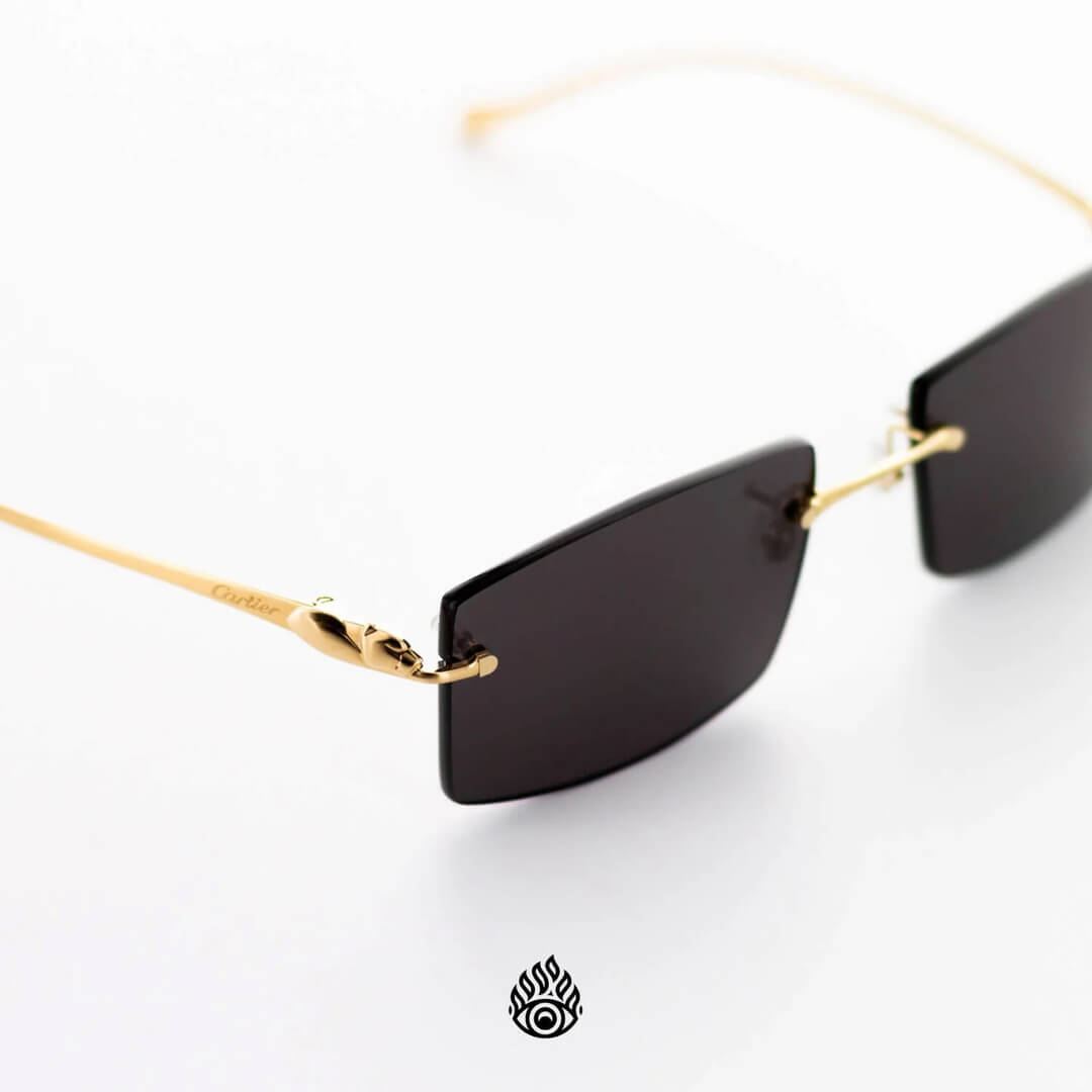 Panthère De Cartier Glasses, Brushed Gold Detail, Black Lens