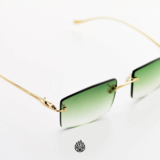 Panthère De Cartier Glasses, Brushed Gold Detail, Green Lens
