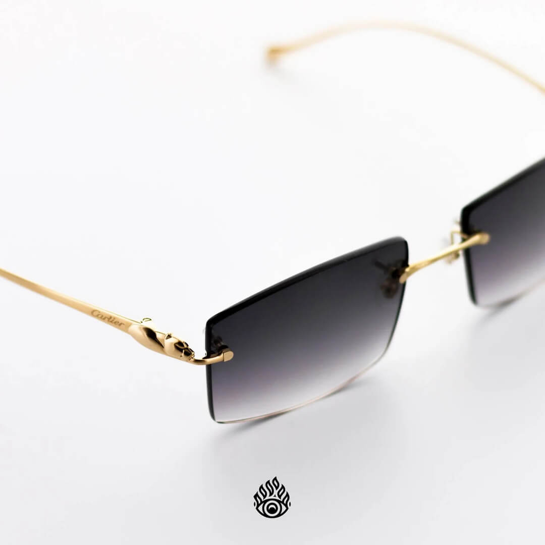 Panthère De Cartier Glasses, Brushed Gold Detail, Grey Lens