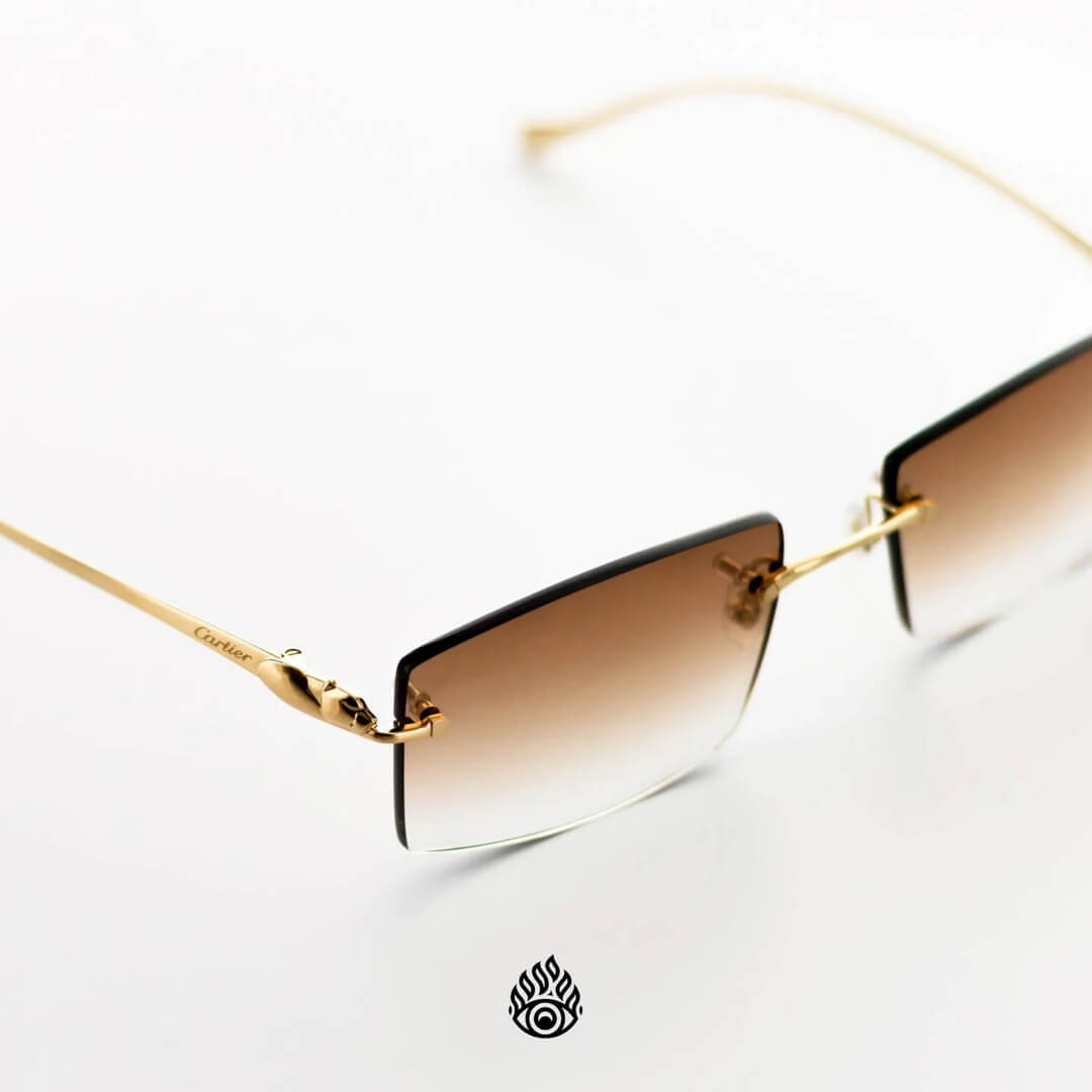Panthère De Cartier Glasses, Brushed Gold Detail, Honey Brown Lens