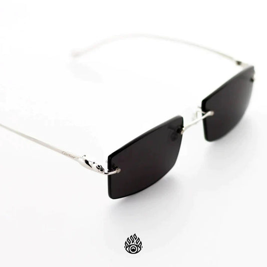 Panthère De Cartier Glasses, Gloss Platinum Detail, Black Lens