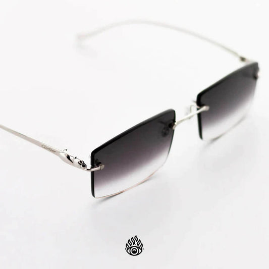 Panthère De Cartier Glasses, Gloss Platinum Detail, Grey Lens