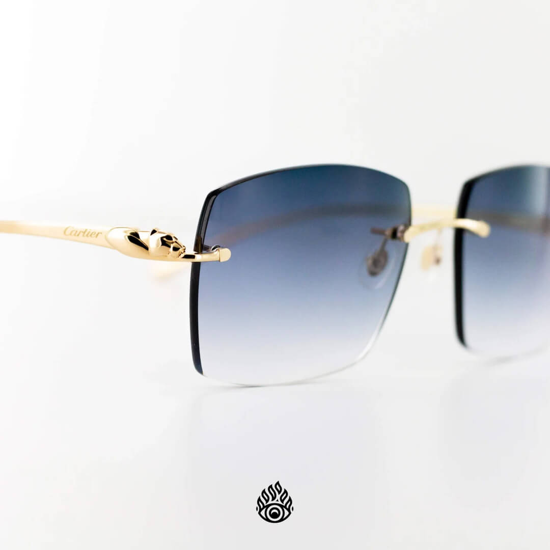 Panthère De Cartier Glasses with Gold Detail & Blue Lens