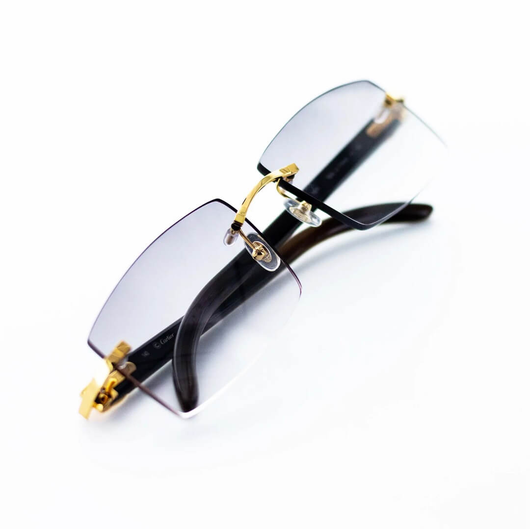 Cartier White Horn Sunglasses with Gold Detail & Grey Gradient Lens CT0046O-001