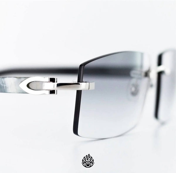 Cartier White Horn Glasses with Platinum Detail Gradient Grey