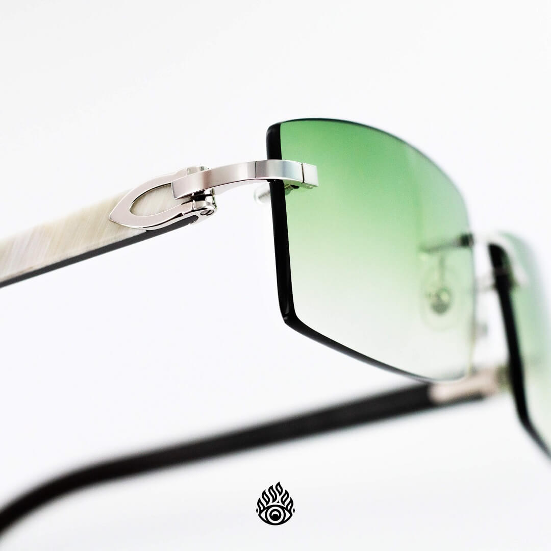 Cartier White Horn Glasses, Platinum Detail, Green Lens CT0046O-002