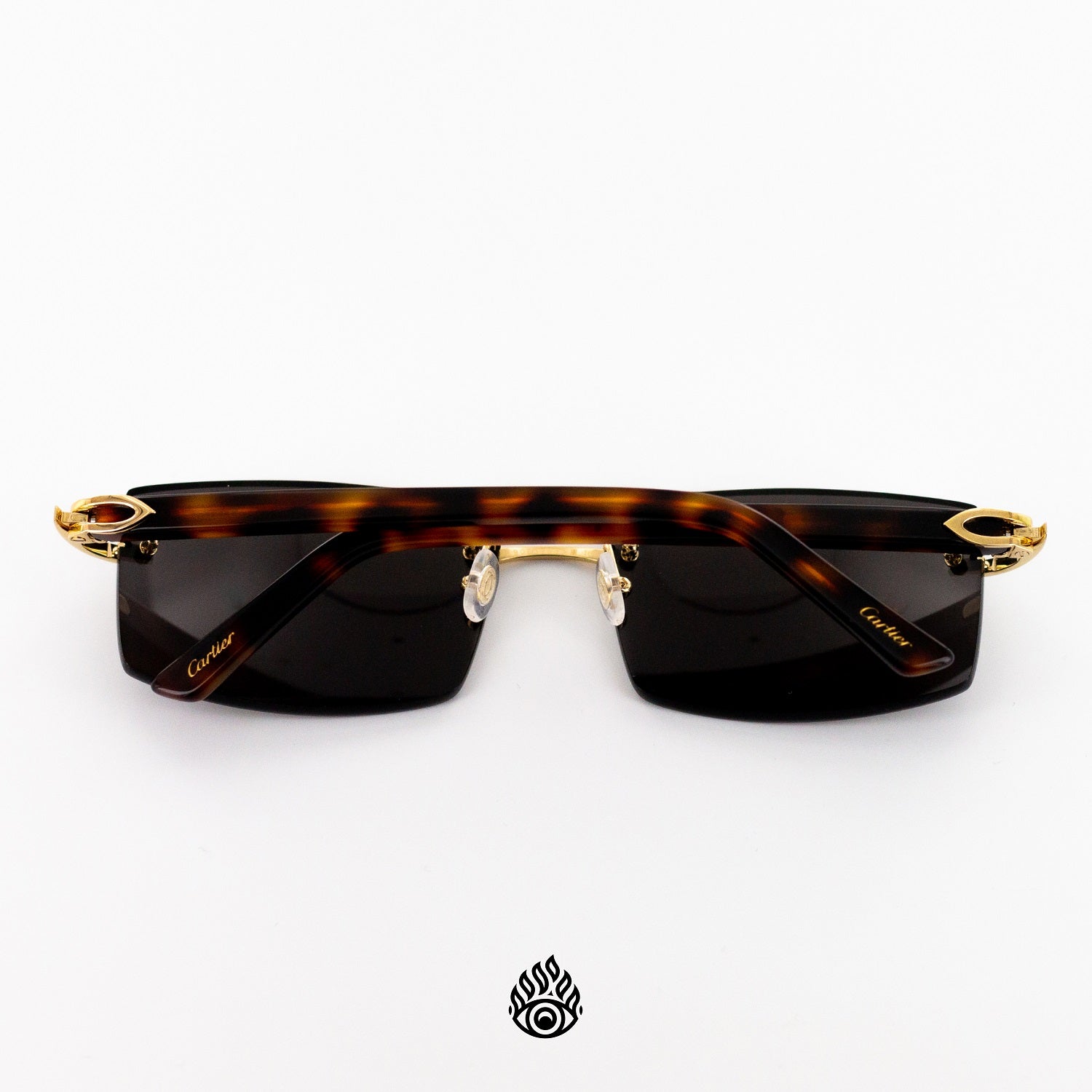 Cartier Tortoise Acetate Glasses with Gold C Decor Blackout Lens