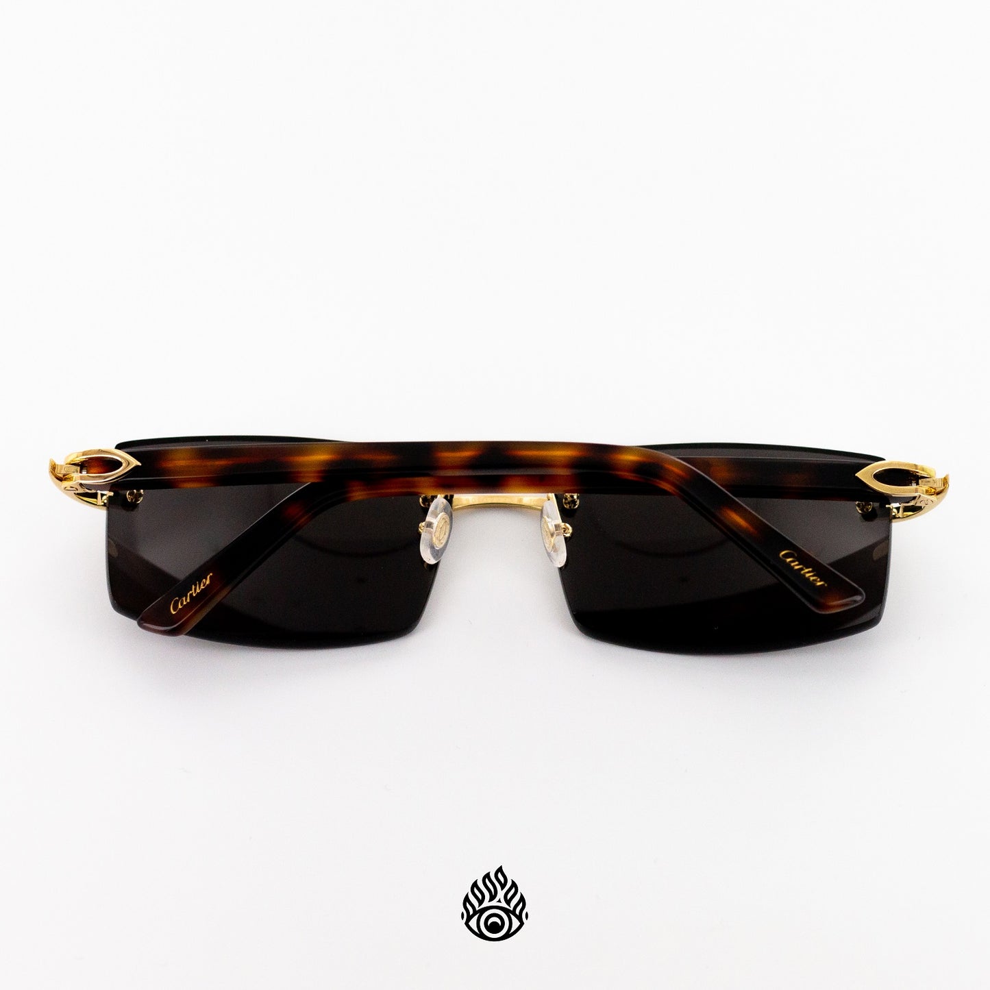 Cartier Tortoise Acetate Glasses with Gold C Decor & Blackout Lens