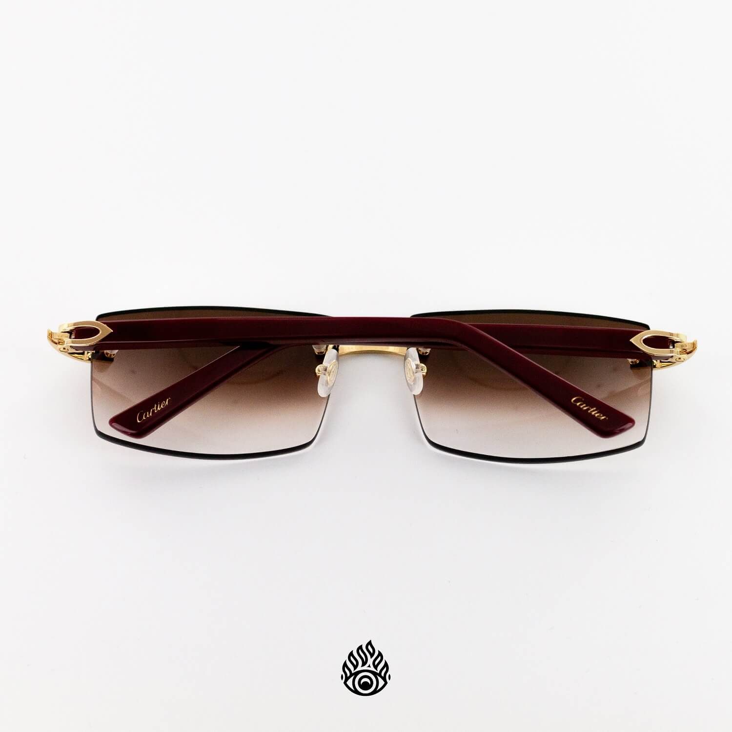 Cartier Red Acetate Glasses with Gold C Decor Brown Lens All