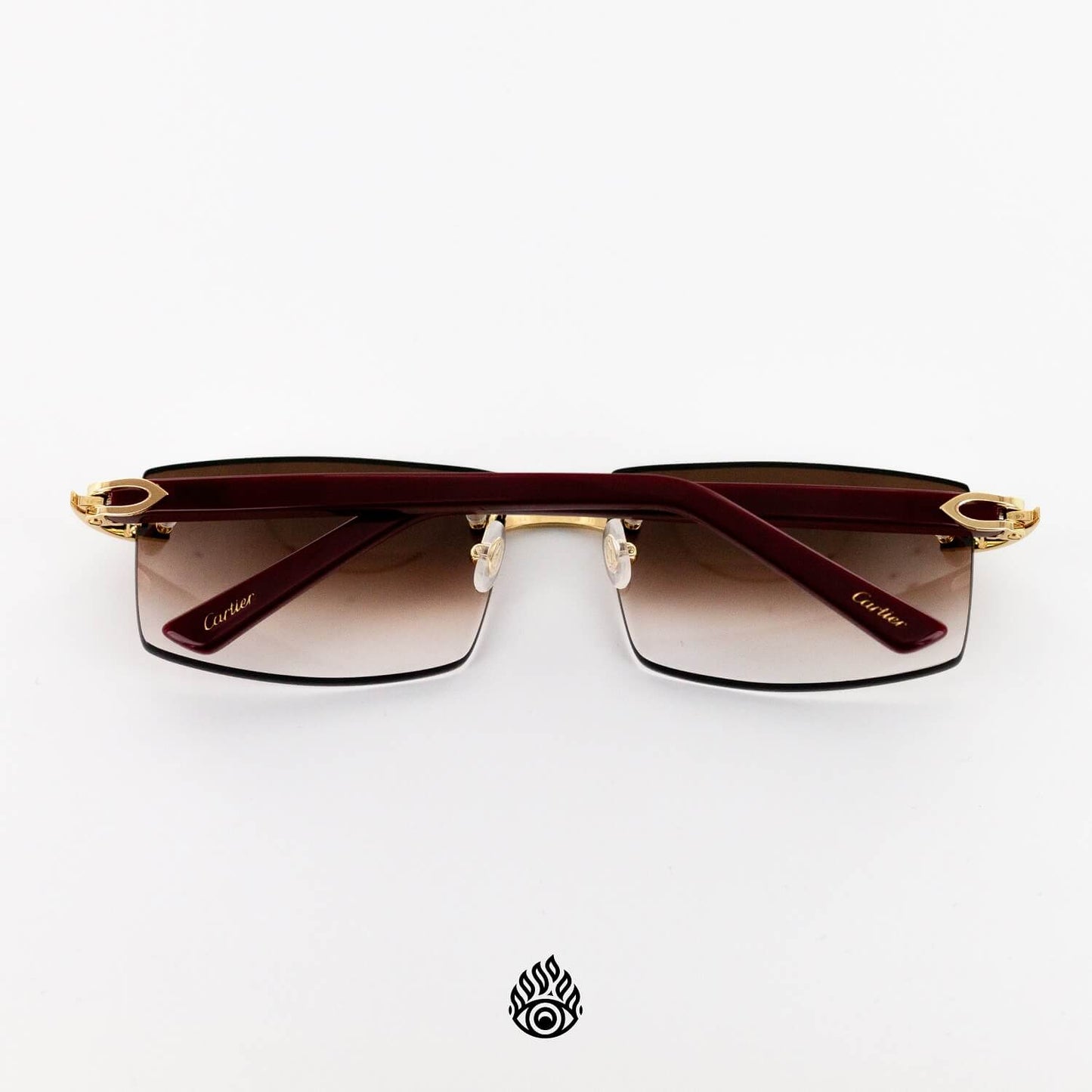 Cartier Red Acetate Glasses with Gold C Decor & Brown Lens