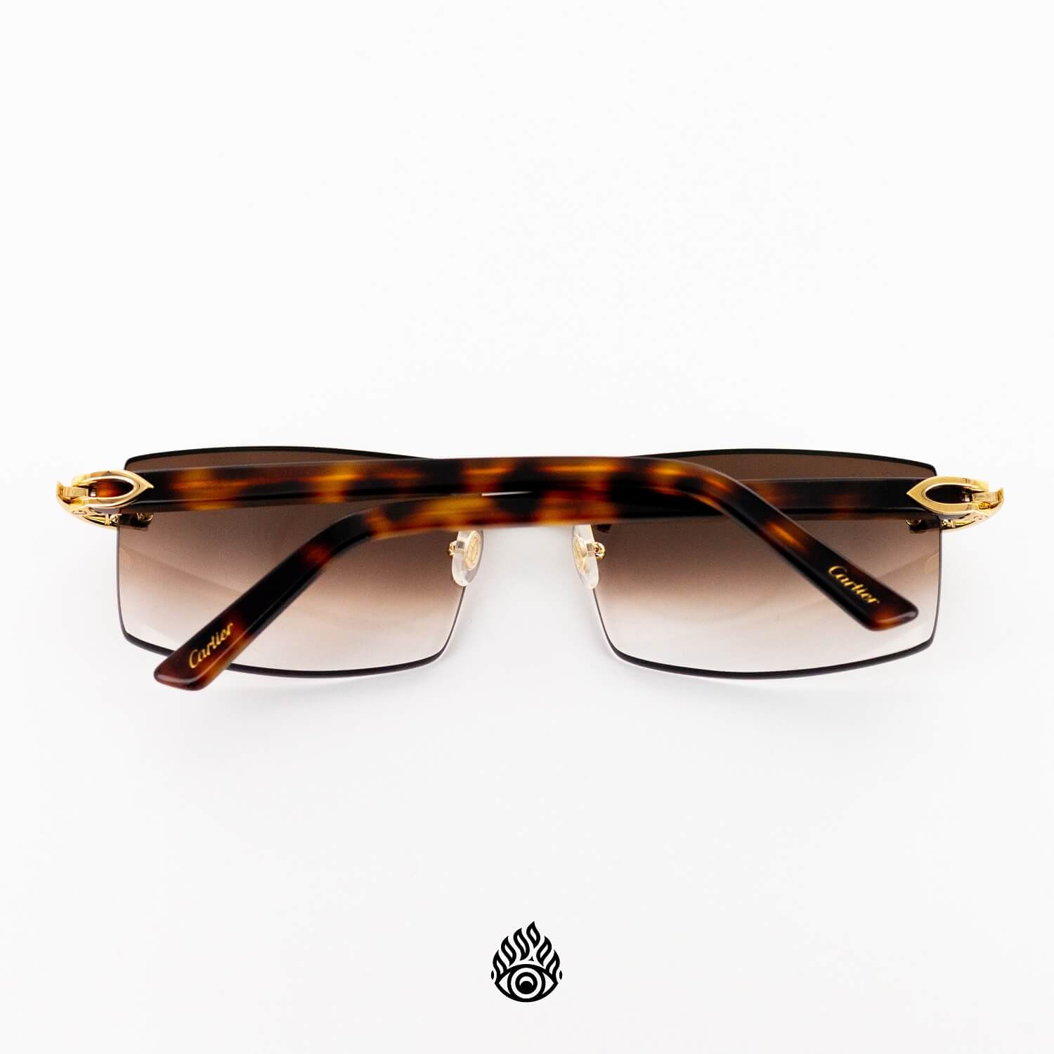 Cartier Tortoise Acetate Glasses with Gold C Decor Brown Lens