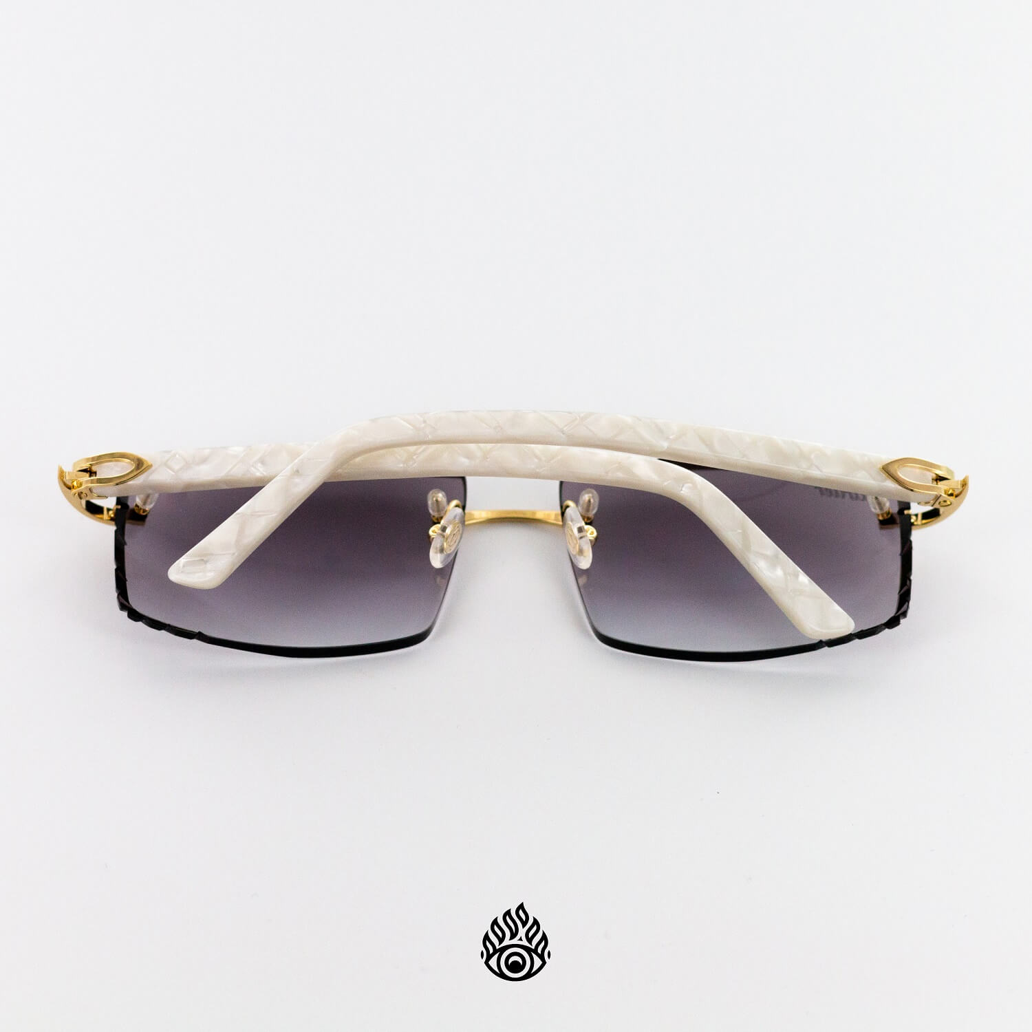 Cartier White Acetate Glasses with Gold C Decor Grey Lens