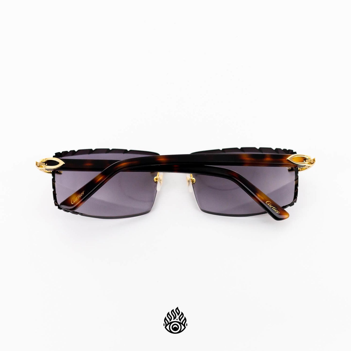 Cartier Tortoise Acetate Glasses with Gold C Decor & Purple Lens