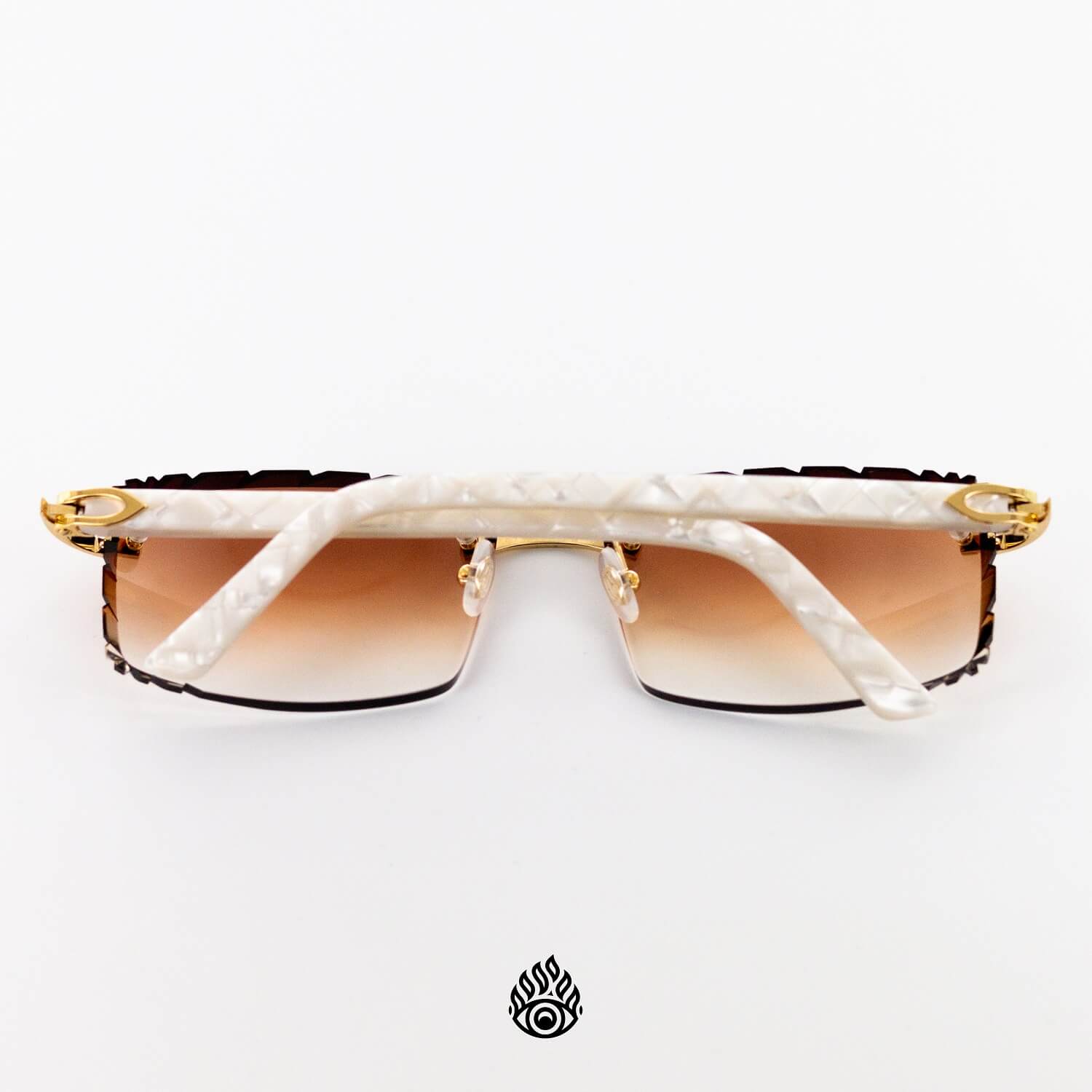 Cartier White Acetate Glasses with Gold C Decor Honey Brown Lens