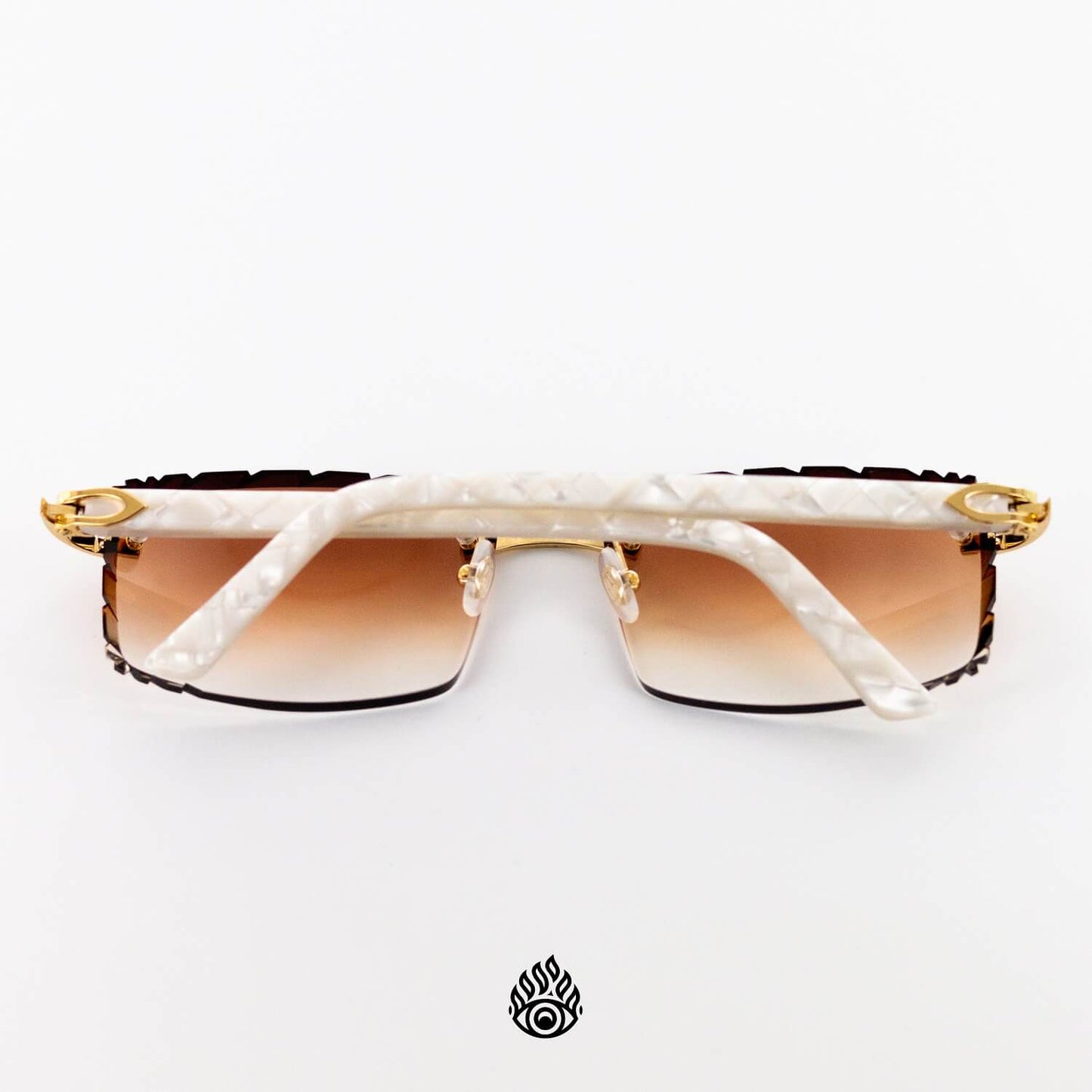 Cartier White Acetate Glasses with Gold C Decor & Honey Brown Lens