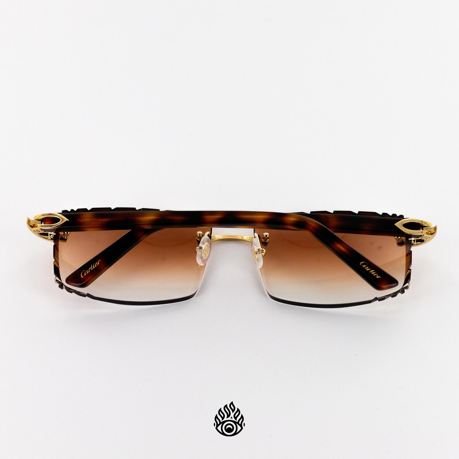 Cartier Tortoise Acetate Glasses with Gold C Decor Honey Brown Lens