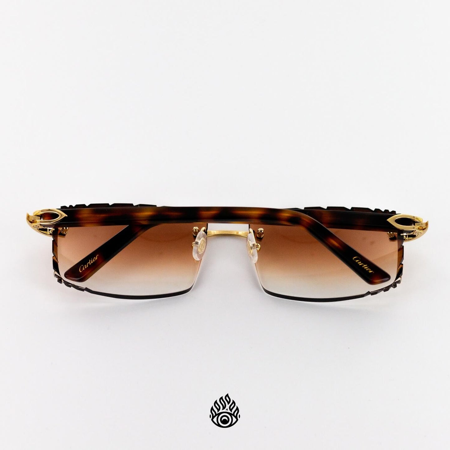 Cartier Tortoise Acetate Glasses with Gold C Decor & Honey Brown Lens