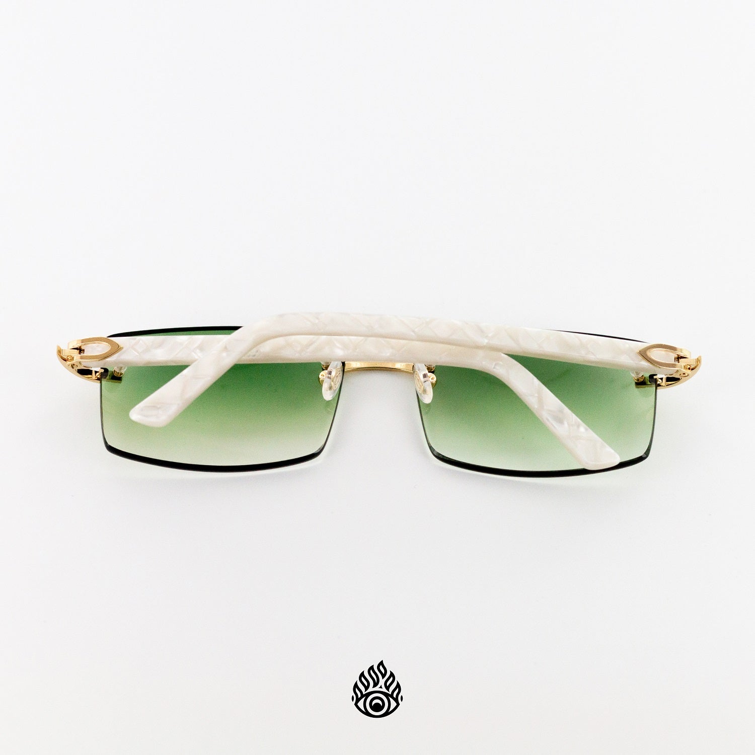 Cartier White Acetate Glasses with Gold C Decor Green Lens