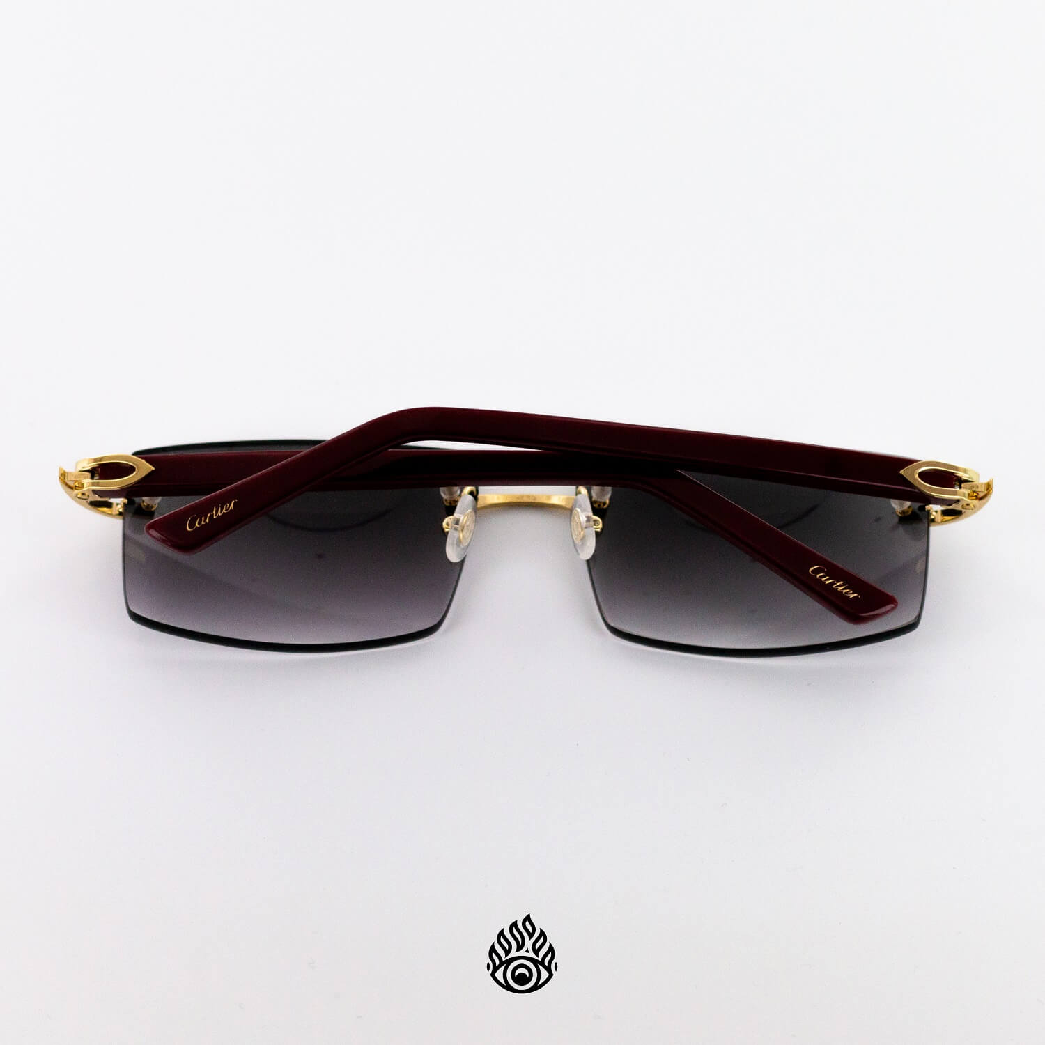 Cartier Red Acetate Glasses with Gold C Decor Grey Lens