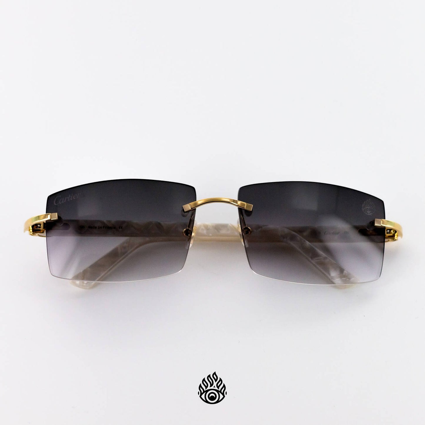 Cartier White Acetate Glasses with Gold C Decor & Grey Lens
