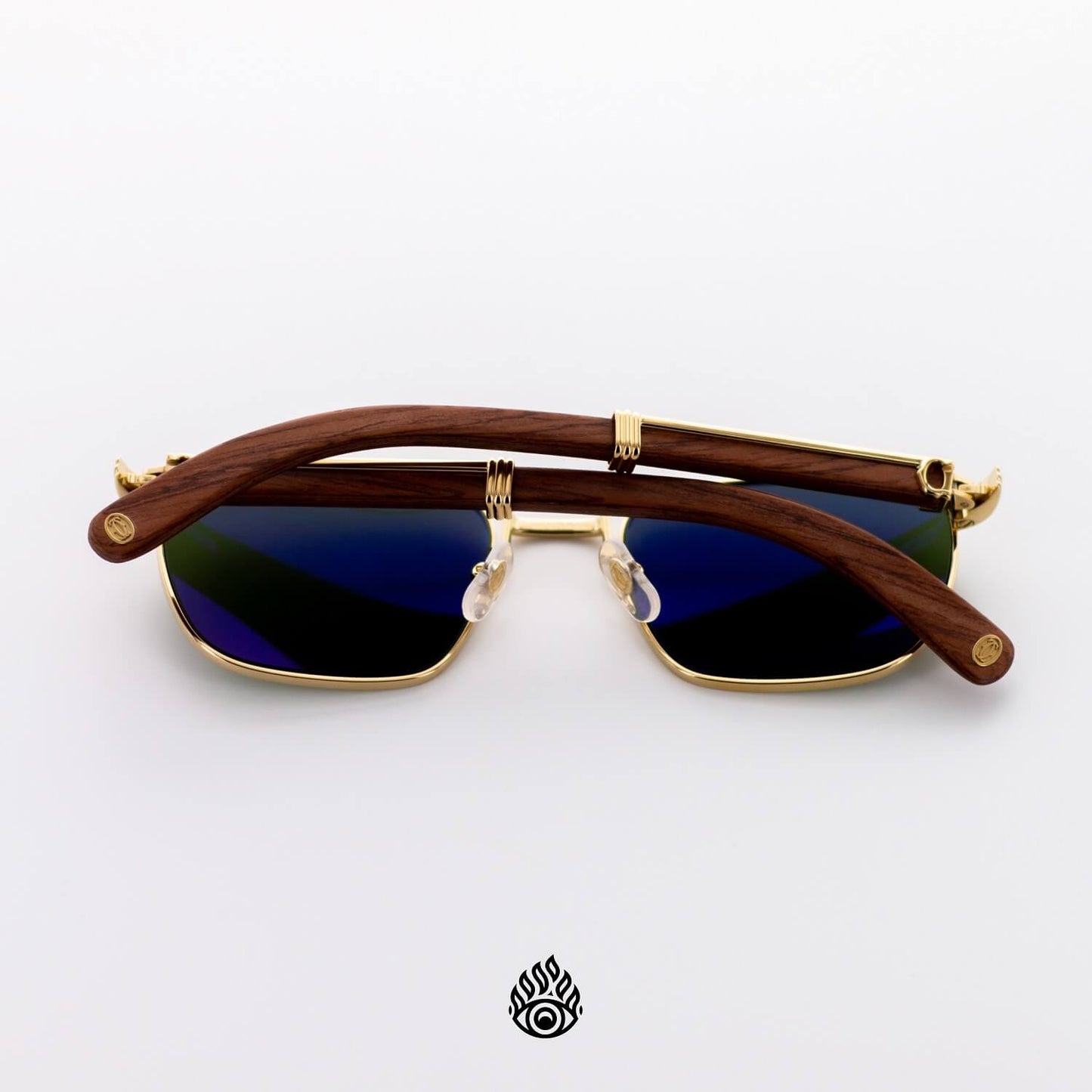 Cartier Bagatelle Rimmed Wood Glasses, Gold C Decor, Green Lens