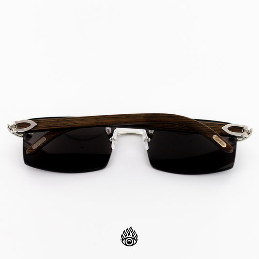 Cartier Dark Wood Glasses with Platinum C Decor and Blackout Lens