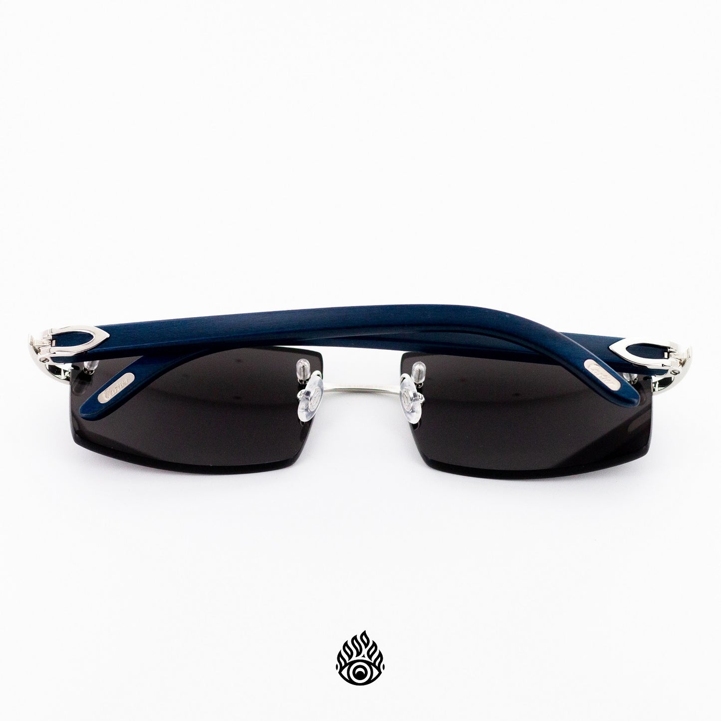 Cartier Blue Wood Glasses with Platinum C Decor and Black Lens