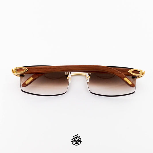 Cartier Light Wood Glasses with Gold C Decor and Brown Lens