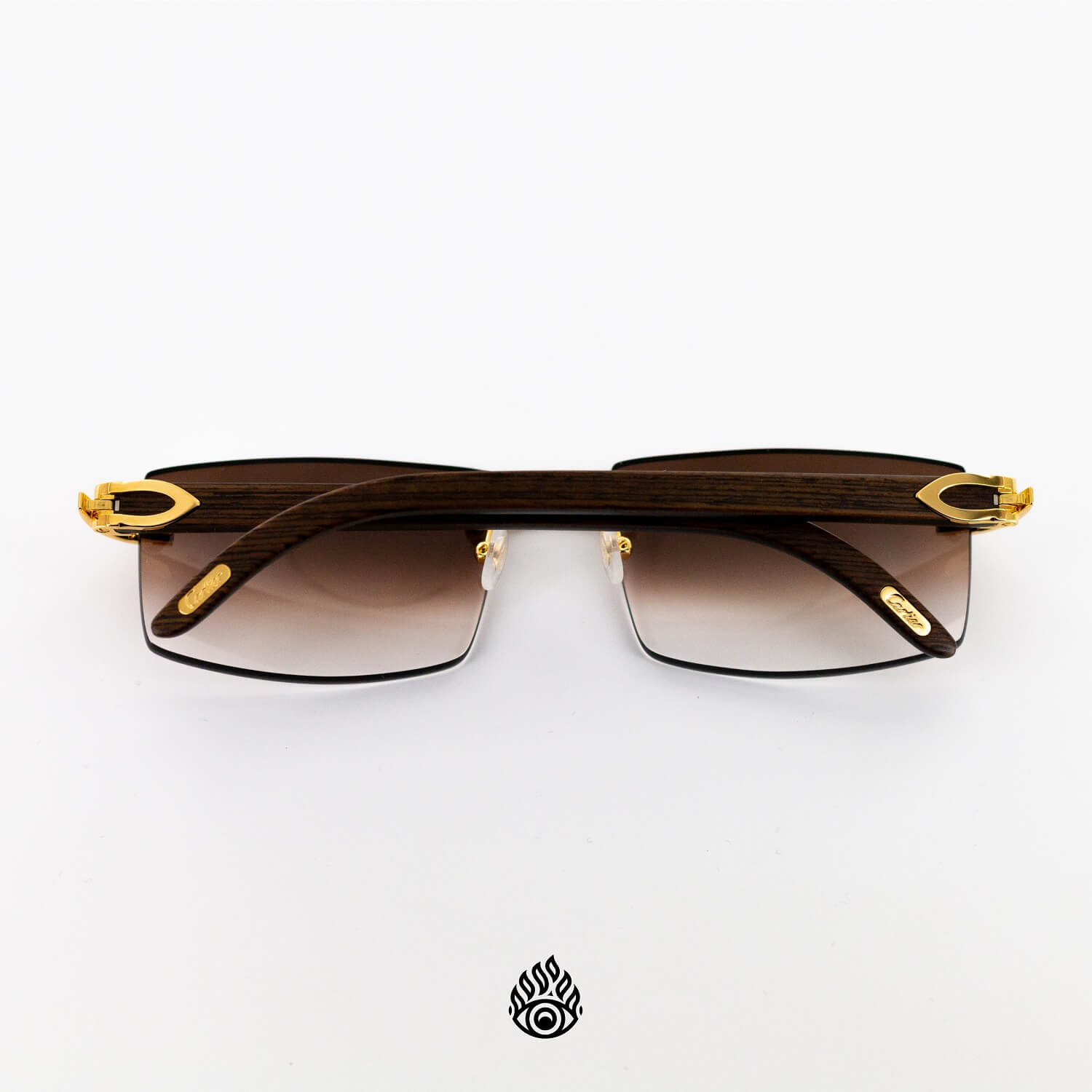 Cartier Dark Wood Glasses with Gold C Decor and Brown Lens All