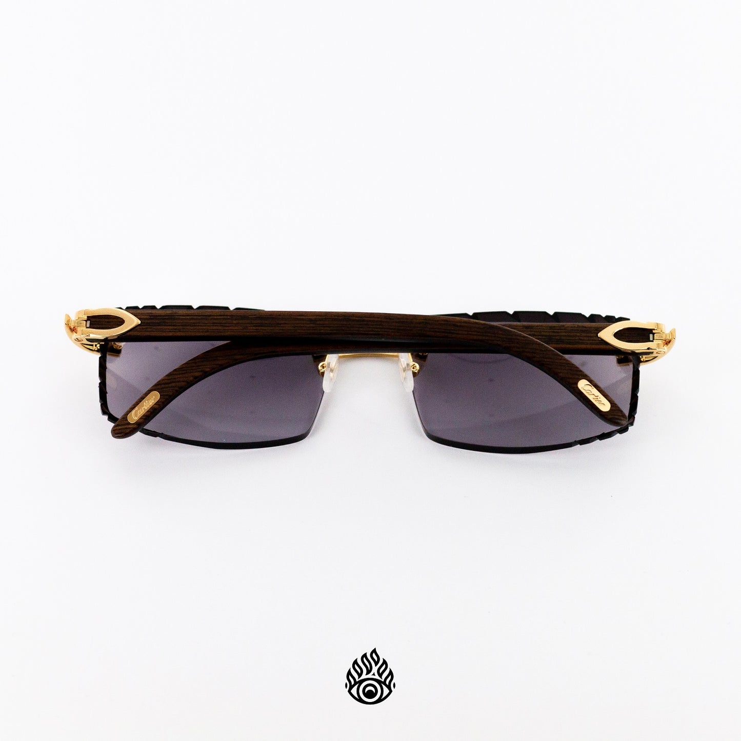 Cartier Dark Wood Glasses with Gold C Decor and Purple Lens