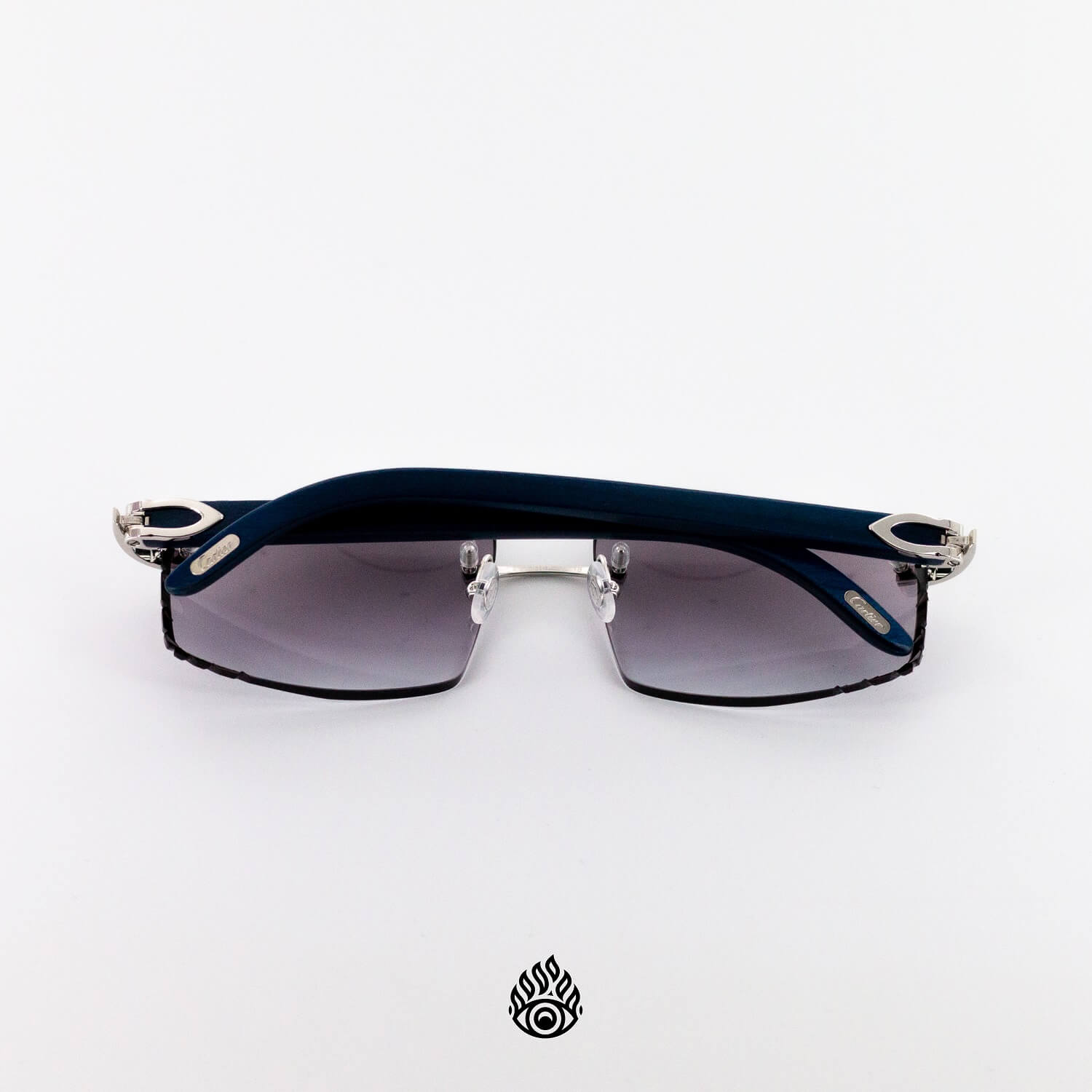 Cartier Blue Wood Glasses with Platinum C Decor and Purple Lens