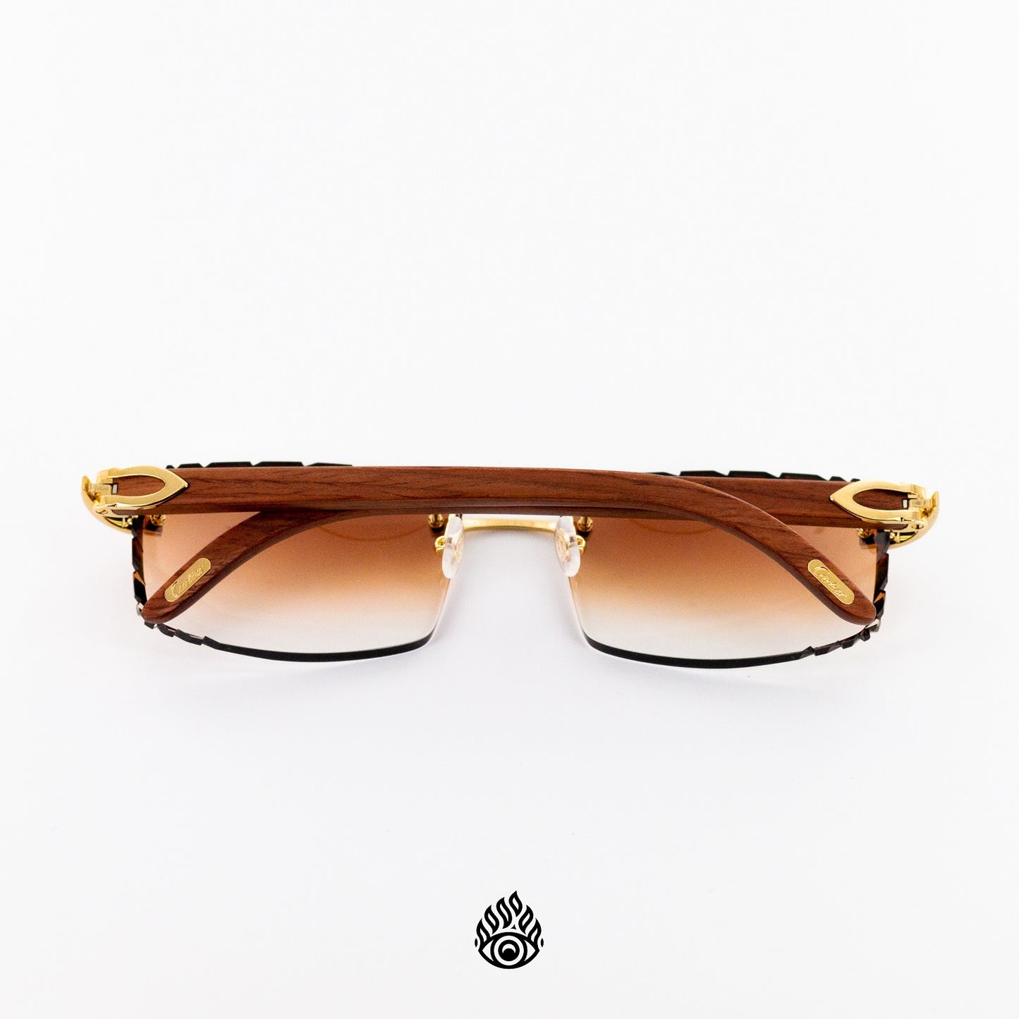 Cartier Light Wood Glasses with Gold C Decor and Honey Brown Lens