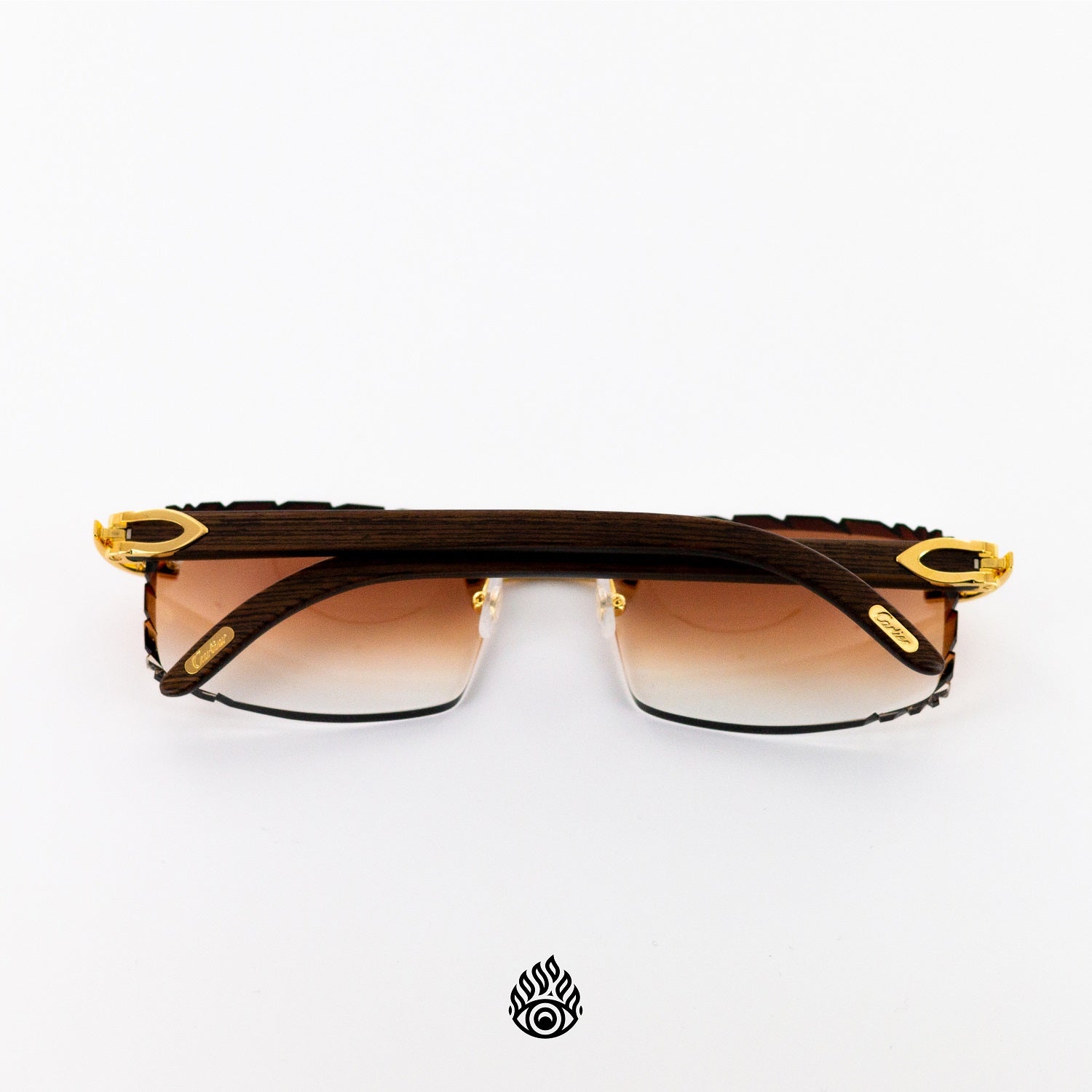 Cartier Dark Wood Glasses with Gold C Decor and Honey Brown Lens Honey Brown Diamond Cut