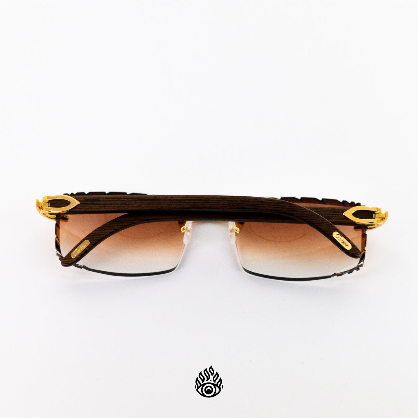 Cartier Dark Wood Glasses with Gold C Decor and Honey Brown Lens