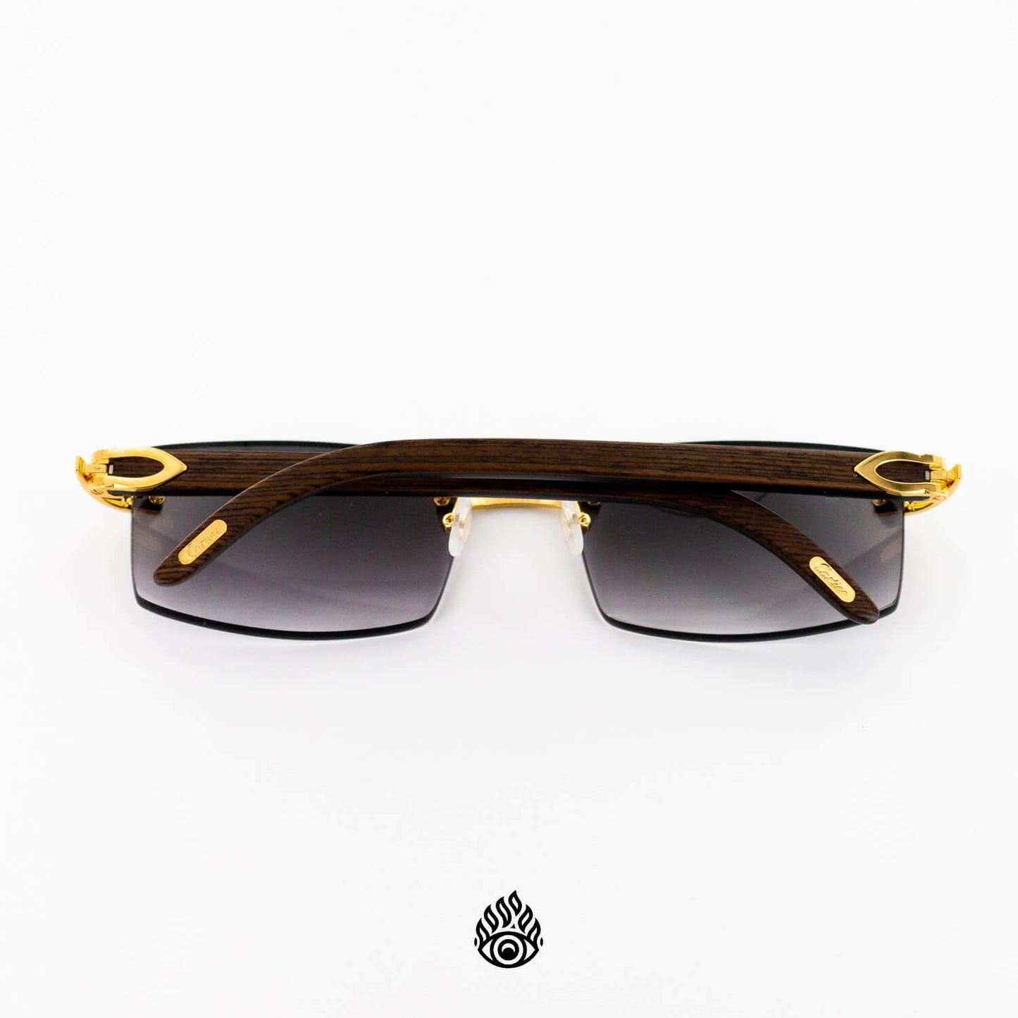 Cartier Dark Wood Glasses with Gold C Decor and Grey Lens